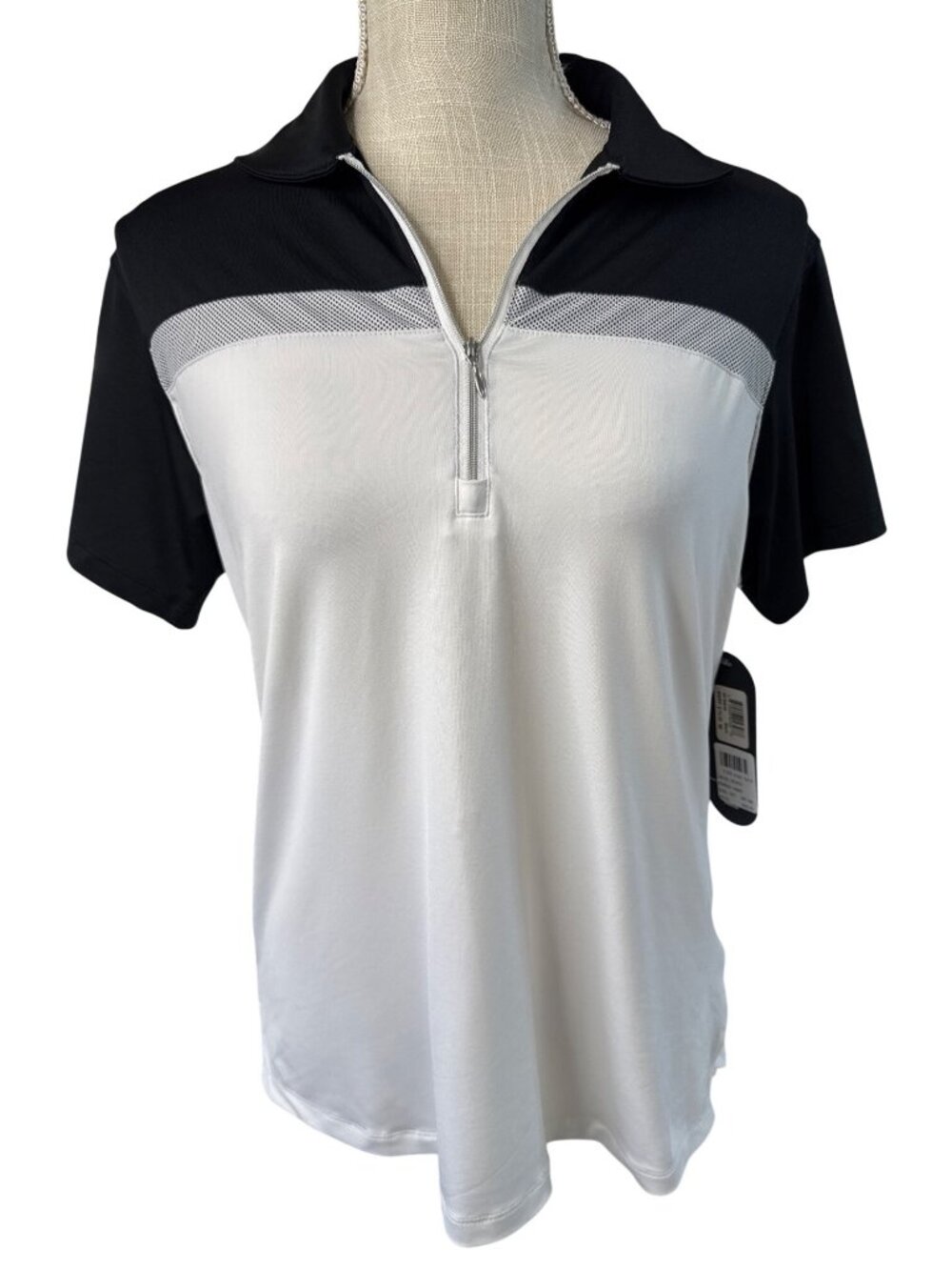 NWT Bermuda Sands Black & White Quarter Zip Golf Polo Shirt With Mesh Accent M
